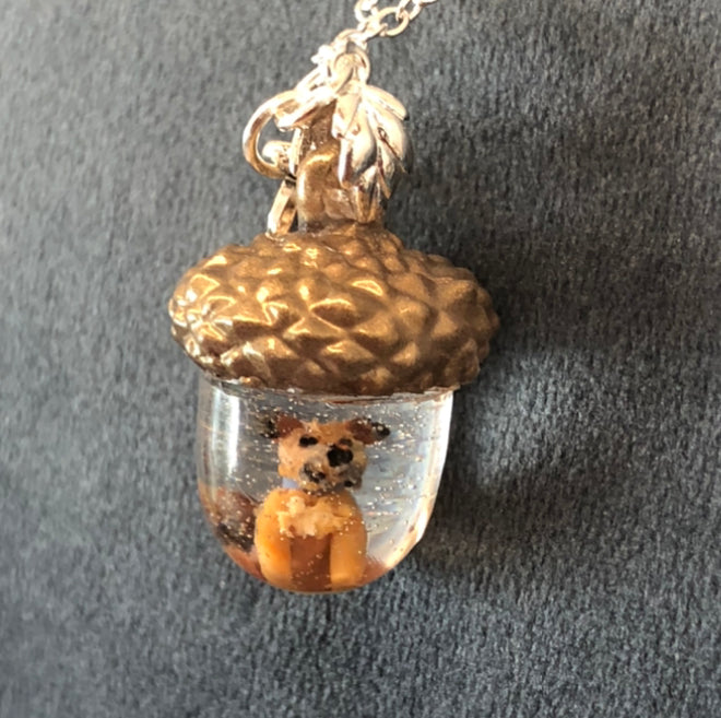 Acorn Pet Portrait Necklace encapsulating your hand sculpted miniaturiAcorn Pet Portrait Necklace encapsulating your hand sculpted miniaturised pet with a Name Initial charm Ooak jewellery, message me two pictures of your pet ideally snecklacePadpod & BerrieMy Fairytale GiftsAcorn Pet Portrait Necklace encapsulating